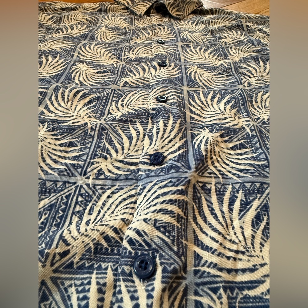 Nat Nast Luxury Originals Silk/Cotton Blend Palm Leaf Blue Hawaii Shirt Mens XXL - Picture 5 of 12